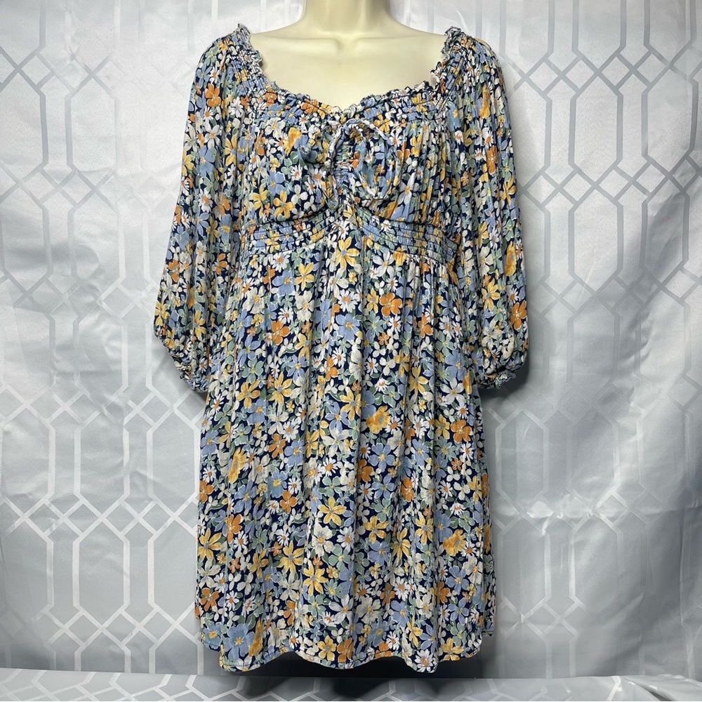 American Eagle Floral Puff Sleeve Smocked Empire Waist Dress Large